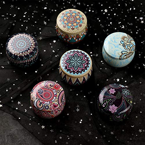 Inhzoy - Juego de 6 latas de 4 onzas de colores mezclados para velas, reutilizables, diseño de flores, metal, para hacer velas, caja de almacenamiento con tapas de color mezclado F 3.1 x 2.0 pulgadas