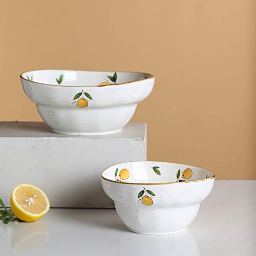 Inicio Creative Noodle Bowl Tazón de cerámica del hogar plato de sopa Plato de Arroz Shami Tazón Vajilla japonesa pequeño tazón de fuente del cuenco de arroz Moda (Color : Lemon, Size : 6.5 inch)