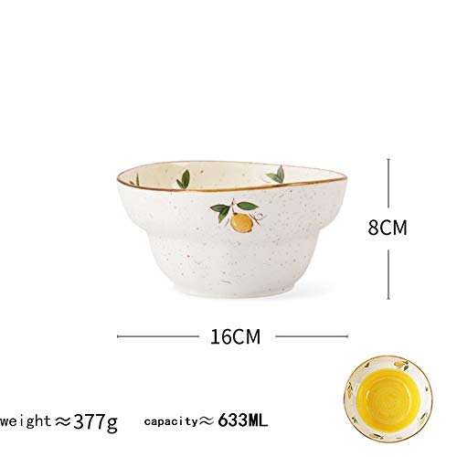 Inicio Creative Noodle Bowl Tazón de cerámica del hogar plato de sopa Plato de Arroz Shami Tazón Vajilla japonesa pequeño tazón de fuente del cuenco de arroz Moda (Color : Lemon, Size : 6.5 inch)