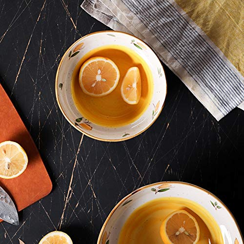 Inicio Creative Noodle Bowl Tazón de cerámica del hogar plato de sopa Plato de Arroz Shami Tazón Vajilla japonesa pequeño tazón de fuente del cuenco de arroz Moda (Color : Lemon, Size : 6.5 inch)