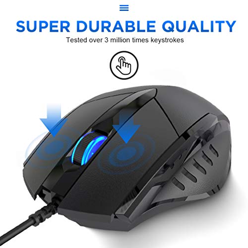 INPHIC Ratón USB Clic silencioso con Cable, Seguimiento óptico, 1200DPI, Mouse de Oficina de 3 Botones para computadora portátil, computadora