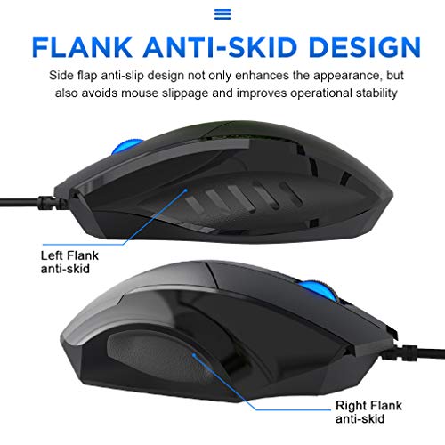 INPHIC Ratón USB Clic silencioso con Cable, Seguimiento óptico, 1200DPI, Mouse de Oficina de 3 Botones para computadora portátil, computadora