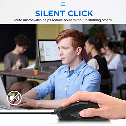 INPHIC Ratón USB Clic silencioso con Cable, Seguimiento óptico, 1200DPI, Mouse de Oficina de 3 Botones para computadora portátil, computadora
