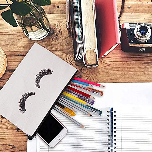 INTVN Bolsas de Maquillaje, 4 Piezas Lona Bolsa de Cosméticos con Cierre Estuche Portátil de Almacenamiento de Monedas de Belleza con Patrón de Pestañas, para Mujer Bolsa para Viajes