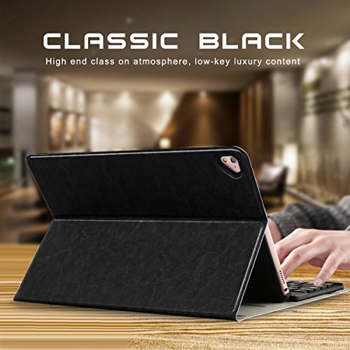 iPad 9.7 2017/2018 Funda de teclado, Besmall teclado inalámbrico Bluetooth con cuero de la PU cubierta Para Nuevo Apple iPad 9.7 Lanzado en 2017/2018, iPad Air 1/2, iPad Pro 9.7 - Negro