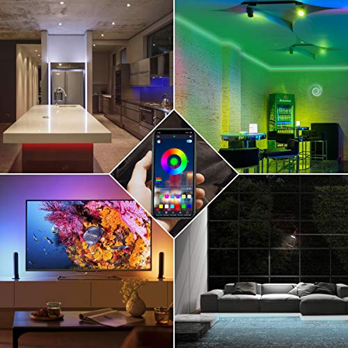 IREGRO Bluetooth Tiras LED,5M Barra de luz LED RGB sincronizada con música,12V LEDs Tiras Luces Adhesiva Multicolor Control de APP y Remoto Control para Decoración de Casa, Jardín, Fiesta, etc (5M)