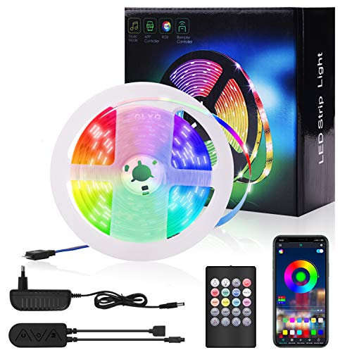 IREGRO Bluetooth Tiras LED,5M Barra de luz LED RGB sincronizada con música,12V LEDs Tiras Luces Adhesiva Multicolor Control de APP y Remoto Control para Decoración de Casa, Jardín, Fiesta, etc (5M)