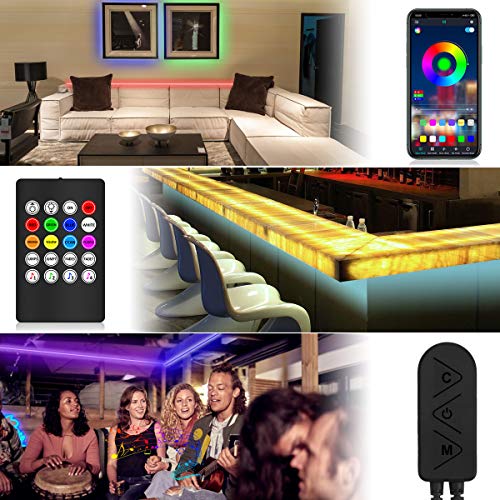 IREGRO Bluetooth Tiras LED,5M Barra de luz LED RGB sincronizada con música,12V LEDs Tiras Luces Adhesiva Multicolor Control de APP y Remoto Control para Decoración de Casa, Jardín, Fiesta, etc (5M)