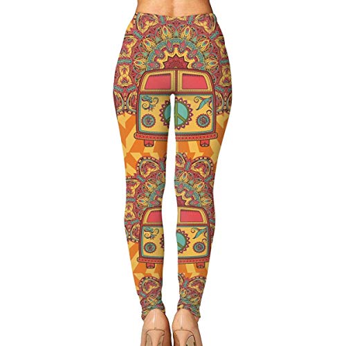 Irener Leggings de Entrenamiento Deportivo con pantalón de Yoga Hippie Vintage Mini Van High Waist Tummy Control Womens Yoga Workout Pantsn