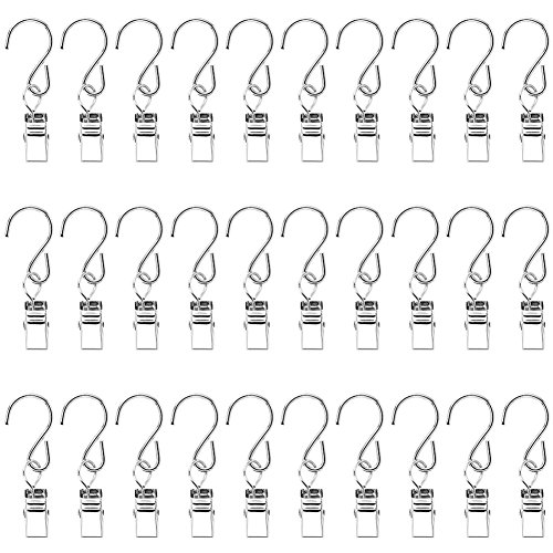 Irich 30 Piezas Clips de Cortina, Pinzas para Cortina con S Ganchos Multifuncional para Cortina de Ducha Fotos Luces de Fiesta Decoración del Hogar