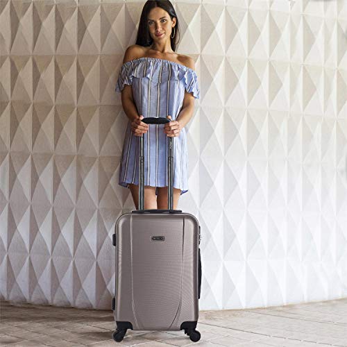 ITACA - Maleta Cabina de Viaje Rígida 4 Ruedas Trolley 55 cm ABS. Equipaje de Mano. Pequeña Práctica Cómoda y Ligera Low Cost Ryanair, Estudiante. 71150, Color Champagne
