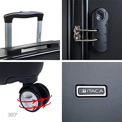 ITACA - Maleta de Viaje Cabina 55x40x20 cm 4 Ruedas Trolley ABS. Equipaje de Mano. Rígida Resistente y Ligera. Mango Asas Candado. Low Cost Ryanair. T58050, Color Negro