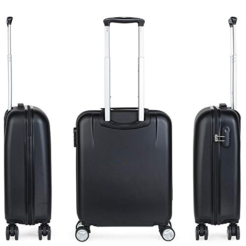 ITACA - Maleta de Viaje Cabina 55x40x20 cm 4 Ruedas Trolley ABS. Equipaje de Mano. Rígida Resistente y Ligera. Mango Asas Candado. Low Cost Ryanair. T58050, Color Negro