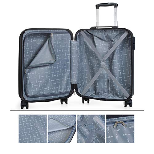 ITACA - Maleta de Viaje Cabina 55x40x20 cm 4 Ruedas Trolley ABS. Equipaje de Mano. Rígida Resistente y Ligera. Mango Asas Candado. Low Cost Ryanair. T58050, Color Negro