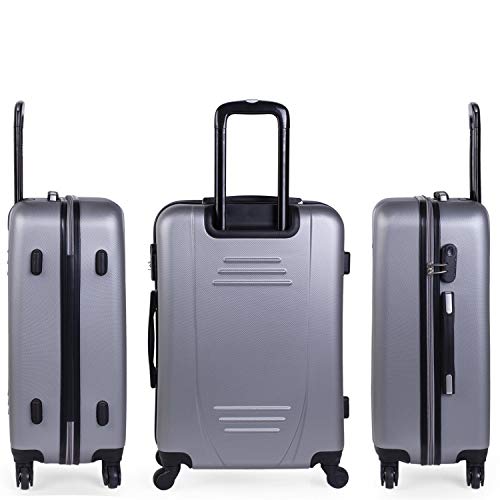 ITACA - Maleta de Viaje Rígida 4 Ruedas Trolley 65 cm Mediana de ABS. Práctica Resistente Cómoda y Ligera. Calidad Marca y Confianza. Estudiantes y Profesionales. 71160, Color Plata