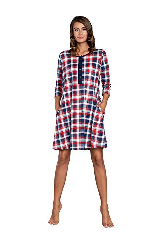 Italian Fashion IF - Camisón para mujer, para nacimiento, maternidad, embarazo, ropa de noche, con botones continuos, camisa de nacimiento para madre azul/rojo L