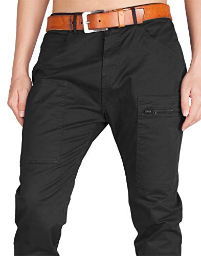ITALY MORN Pantalones Chinos Cargo de Hombre de Trabajo Slim Fit 36 Negro