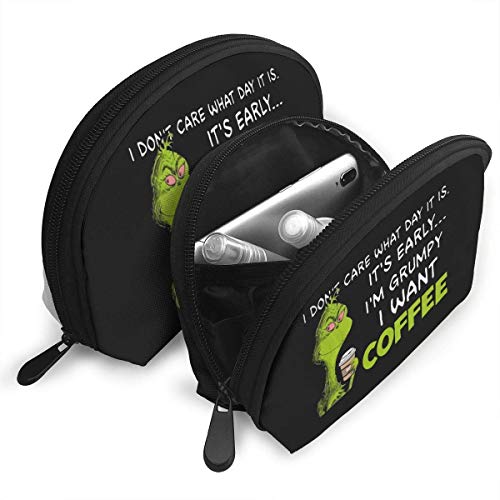 Ita€s Temprano Ia€m Grumpy I Want Café Bolsas Portátil Bolsa de Embrague Cremallera Shell Maquillaje Bolsa de Almacenamiento 2pcs Artículos de tocador Bolsas Bolsa Cosmética