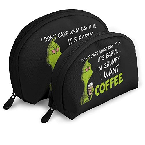 Ita€s Temprano Ia€m Grumpy I Want Café Bolsas Portátil Bolsa de Embrague Cremallera Shell Maquillaje Bolsa de Almacenamiento 2pcs Artículos de tocador Bolsas Bolsa Cosmética
