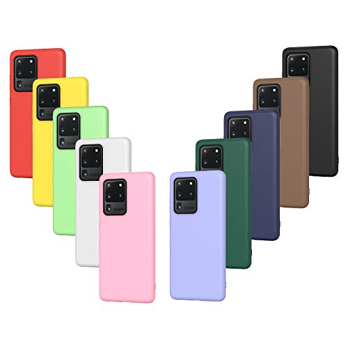 ivoler 10 x Funda para Samsung Galaxy S20 Ultra 5G, Ultra Fina Carcasa Silicona TPU Protector Flexible Funda (Negro, Blanco, Azul, Verde, Verde Oscuro, Rosa, Rojo, Amarillo, Marrón, Púrpura)