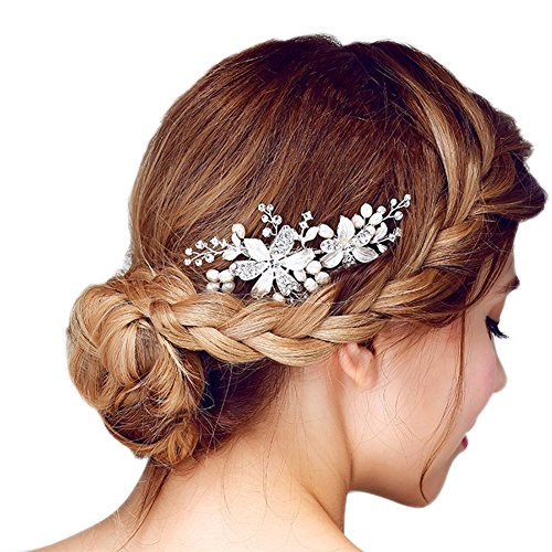 Jaetech Tocado de Nupcial Peine Flores Strass Boda Accesorio de Pelo