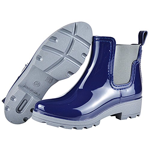 Jamron Mujer Elegante Chelsea Botas Lluvia Nieve Tobillo Alto Talón Grueso Wellington Azul SN02002 EU40