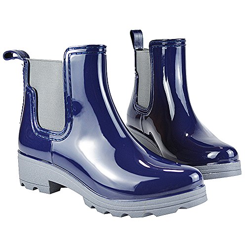 Jamron Mujer Elegante Chelsea Botas Lluvia Nieve Tobillo Alto Talón Grueso Wellington Azul SN02002 EU40