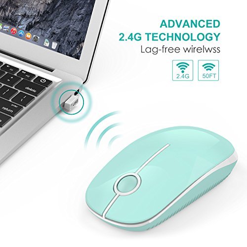 Jelly Comb Ratón Inalámbrico de 2,4 GHz con Receptor Nano para Ordenador Portátil/Macbook/Tableta, Preciso y Silencioso (Aqua Azul e Blanco)