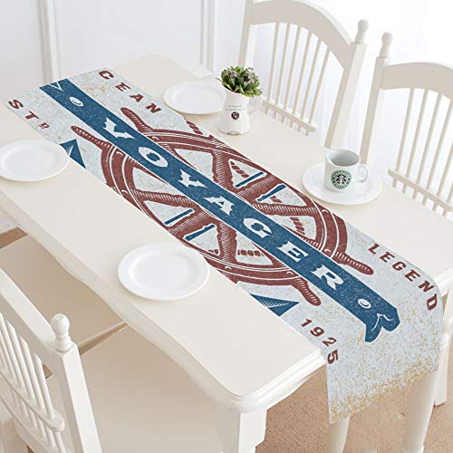 JEOLVP Vintage Náutico Voyager Typography Tshirt Label Table Runner, Kitchen Dining Table Runner 16 X 72 Inch para cenas, Eventos, decoración