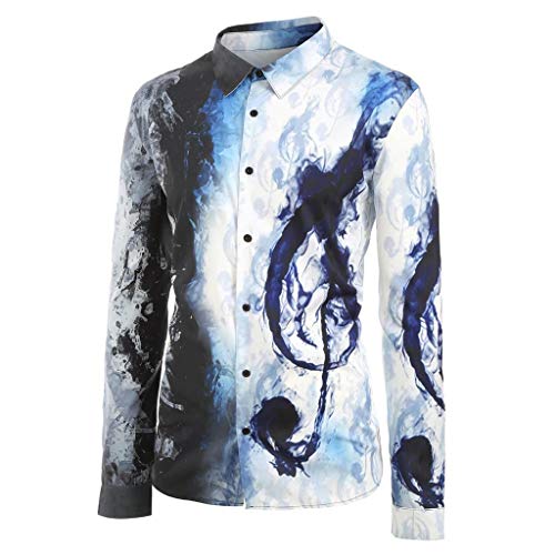 jfhrfged - Camisa de Manga Larga para Hombre de otoño con impresión de música Soft Slim Fit Tops, Bianco, X-Large