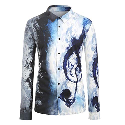 jfhrfged - Camisa de Manga Larga para Hombre de otoño con impresión de música Soft Slim Fit Tops, Bianco, X-Large