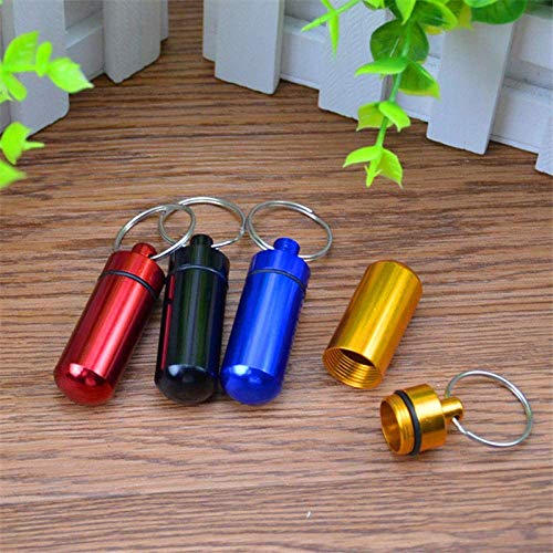 JIAFENG Stash pequeño Caso con Soporte Llavero frío de Aluminio Llavero tablillas vitaminas Impermeables tabletas píldoras portátiles analgésico píldora aspirina y Rosa,Rojo