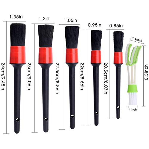 JiaHome-cepillos de Limpieza para Detalles de automóviles(6pack), Pincel Limpieza de Detalles con Tamaños Diferentes parael Interior y Exterior de Coche, Motor, Ventilación de Aire