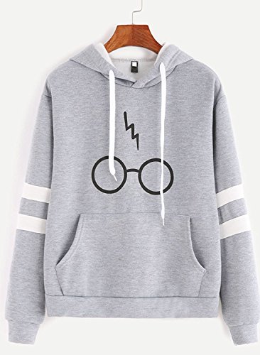 JIAJIA YL Mujeres Camisetas Manga Larga Varsity Gafas de Harry Potter Encapuchado Camisa de Entrenamiento Sudaderas con Capucha Tops (Gris, S)