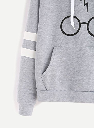 JIAJIA YL Mujeres Camisetas Manga Larga Varsity Gafas de Harry Potter Encapuchado Camisa de Entrenamiento Sudaderas con Capucha Tops (Gris, S)