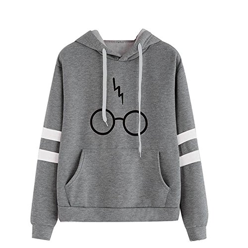 JIAJIA YL Mujeres Camisetas Manga Larga Varsity Gafas de Harry Potter Encapuchado Camisa de Entrenamiento Sudaderas con Capucha Tops (Gris, S)
