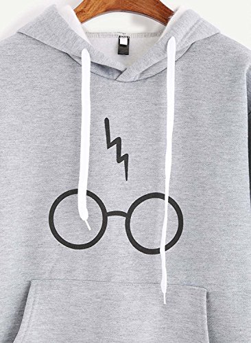 JIAJIA YL Mujeres Camisetas Manga Larga Varsity Gafas de Harry Potter Encapuchado Camisa de Entrenamiento Sudaderas con Capucha Tops (Gris, S)