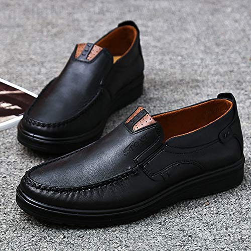 JiaMeng Zapatos de Cuero Casual de los Hombres Zapatos Planos con Cordones Hombre La última Moda de Negocios Transpirable Suave Inferior Zapatos Casuales(Negro,EU41=CN42)