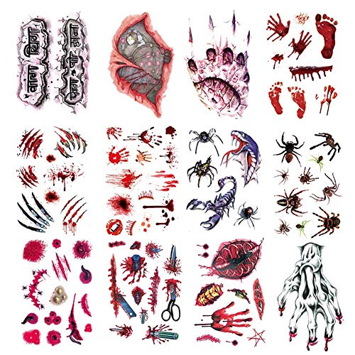 JIAXIAOYAN 21 Estilos impermeable Brazo tatuaje temporal etiqueta fiesta de Halloween Horror Puntales herida vestir cicatriz de la sangre hacia arriba del cuerpo del tatuaje , De la mano del cuello de