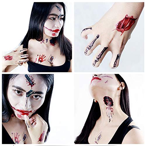 JIAXIAOYAN 21 Estilos impermeable Brazo tatuaje temporal etiqueta fiesta de Halloween Horror Puntales herida vestir cicatriz de la sangre hacia arriba del cuerpo del tatuaje , De la mano del cuello de