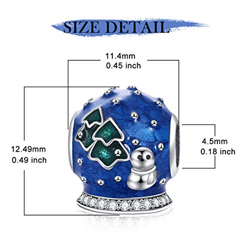 JIAYIQI - Abalorio de bola de cristal de nieve azul para pulseras Pandora 925 de plata de ley para regalo de mujer