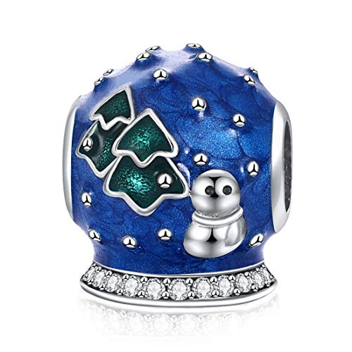 JIAYIQI - Abalorio de bola de cristal de nieve azul para pulseras Pandora 925 de plata de ley para regalo de mujer