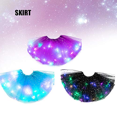 JIEHED Tutu Magic Light Princess LED Dancing Skirt, Luminous Christmas Party Stage Tulle Ballet Children Girl Mini Skirt Elastic Dress Costume Dance for Girls Birthday（Multiple Colour）