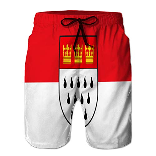 jiilwkie Chicos Adolescentes Bañador Divertido Secado rápido Ropa de Playa Pantalones Cortos Bandera de Colonia en Renania del Norte Westfalia Alemania L