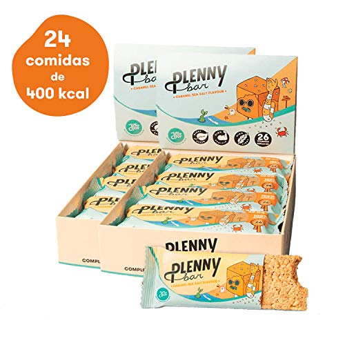 Jimmy Joy Caramel Seasalt Plenny Bar, 24 Barras x 400 kcal, Sustituto de Comida, Nutrición Completa 26 Vitaminas y Minerales, 20gr Proteína, Vegano, Sin Lactosa, Sin OGM