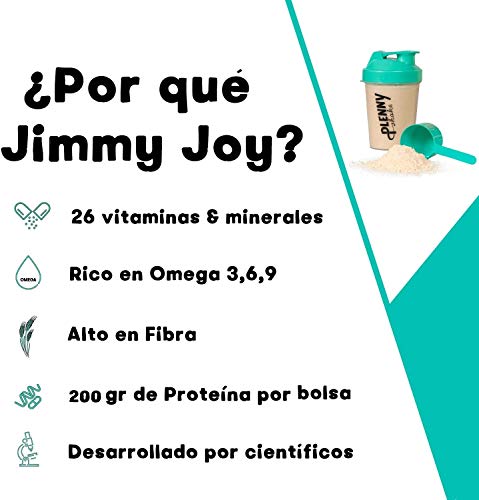 Jimmy Joy Fresa & Plátano Plenny Shake, 6 Bolsas x 4.000 kcal, Sustituto de Comida, Nutrición Completa, 26 Vitaminas y Minerales, 20gr Proteína, Vegano, Sin Lactosa, Sin OGM