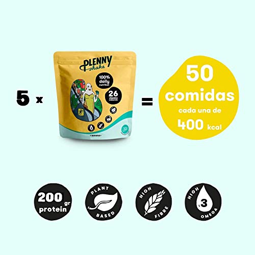 Jimmy Joy Plátano Plenny Shake, 5 Bolsas x 4.000 kcal, Sustituto de Comida, Nutrición Completa 26 Vitaminas y Minerales, 20gr Proteína, Vegano, Sin Lactosa, Sin OGM