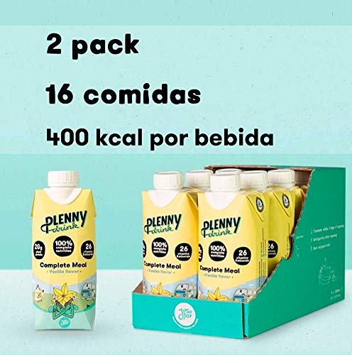Jimmy Joy Vainilla Plenny Drink, 16 Botellas x 330ml, 400 kcal por Botella, Sustituto de Comida, Nutrición Completa 26 Vitaminas y Minerales, 20gr Proteína, Vegano, Sin Lactosa, Sin OGM