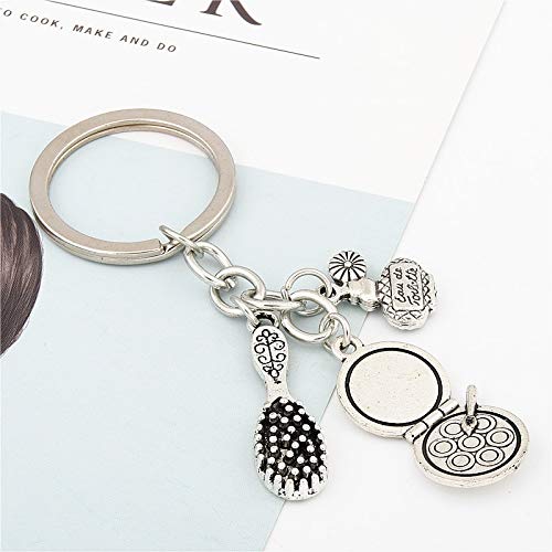 JINGRU 1 unid Chica Perfume Peine encantos señora Maquillaje corazón Llavero Anillo Llavero Llavero Regalo Favorito Llavero