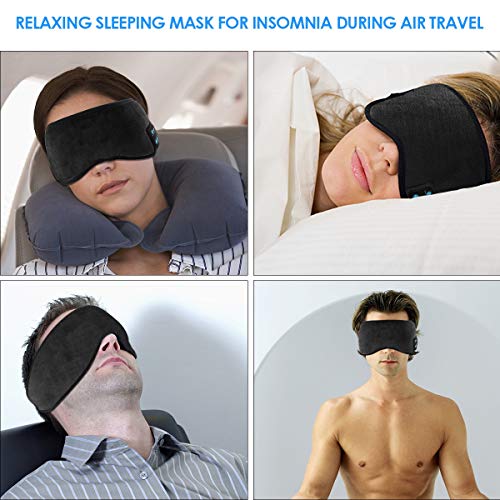 Jinxuny Bluetooth Sleeping Eye Mask Auriculares Sleeping Travel Música Eye Cover Wireless Lavable Sleep Mask Máscara de Ojo Ultra Cómoda con Auricular para Hombre Mujer Durmiendo (Color : Black)